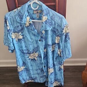 Caribbean Joe Light Blue Tropical Print Men's Shirt
